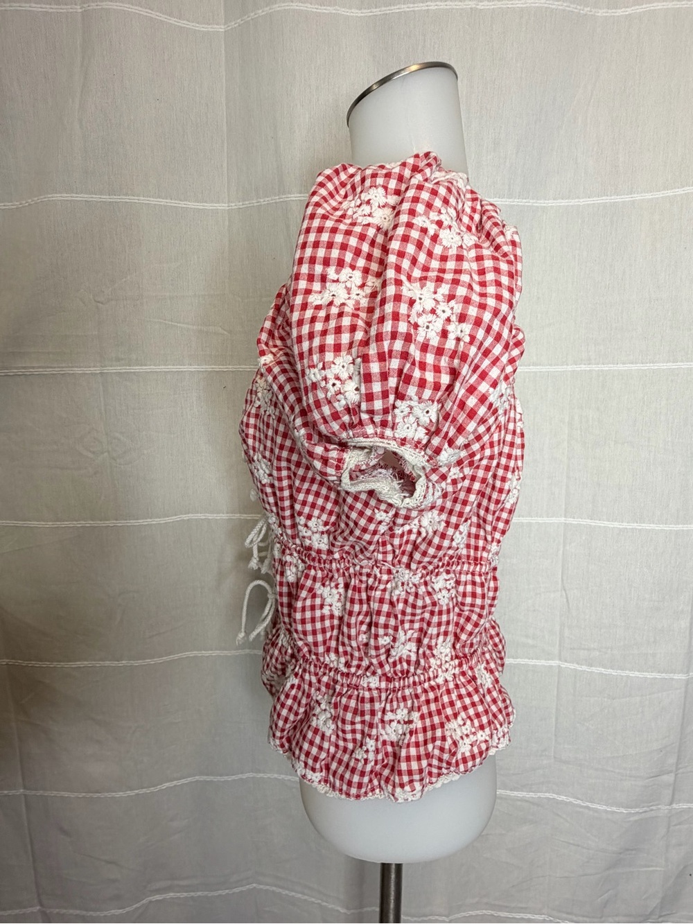 one clothing Red Gingham Tie-Front Puff Sleeve Blouse - Picture 3 of 8